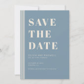 Modern Classic Save The Date Blue Striped Photo 招待状 (正面)