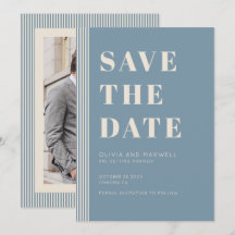 Modern Classic Save The Date Blue Striped Photo