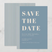 Modern Classic Save The Date Blue Striped Wedding 招待状 (正面/裏面)
