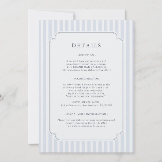 Modern Classic Stripes Blue All in one  Wedding 招待状 (裏面)