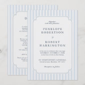 Modern Classic Stripes Blue All in one  Wedding 招待状 (正面/裏面)