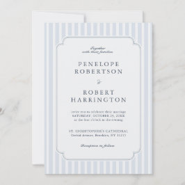 Modern Classic Stripes Dusty Blue QR Code Wedding  招待状