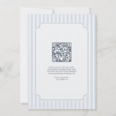 Modern Classic Stripes Dusty Blue QR Code Wedding  招待状 (裏面)