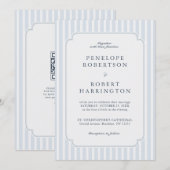 Modern Classic Stripes Dusty Blue QR Code Wedding  招待状 (正面/裏面)
