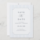 Modern Classic Stripes Dusty Blue Vintage Photo セーブザデート (正面)