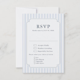 Modern Classic Stripes Dusty Blue Vintage Wedding 出欠カード