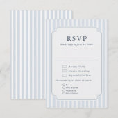 Modern Classic Stripes Dusty Blue Vintage Wedding 出欠カード (正面/裏面)