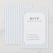 Modern Classic Stripes Dusty Blue Vintage Wedding 出欠カード (正面/裏面)