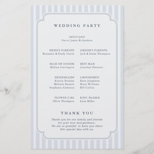 Modern Classic Stripes Dusty Blue Wedding Program (裏面)