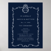 Modern Classic Wedding Ceremony Program Navy Blue ポスター (正面)