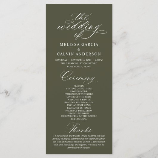 Modern Classy Elegant Wedding Ceremony プログラム (正面)