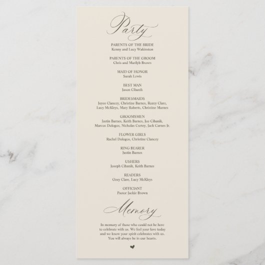 Modern Classy Elegant Wedding Ceremony プログラム (裏面)