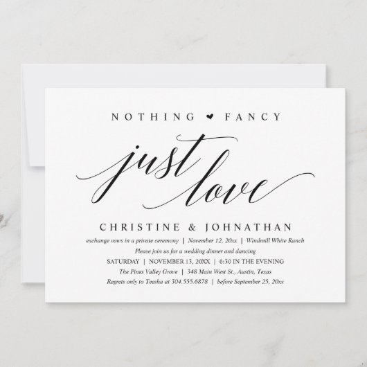 Modern Classy Nothing Fancy, Just Love, Reception 招待状 (正面)