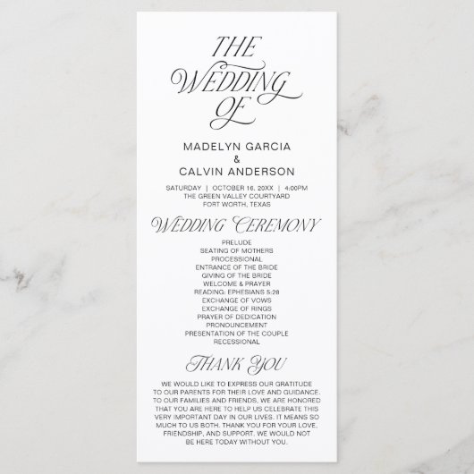 Modern Classy Wedding Ceremony Order プログラム (正面)