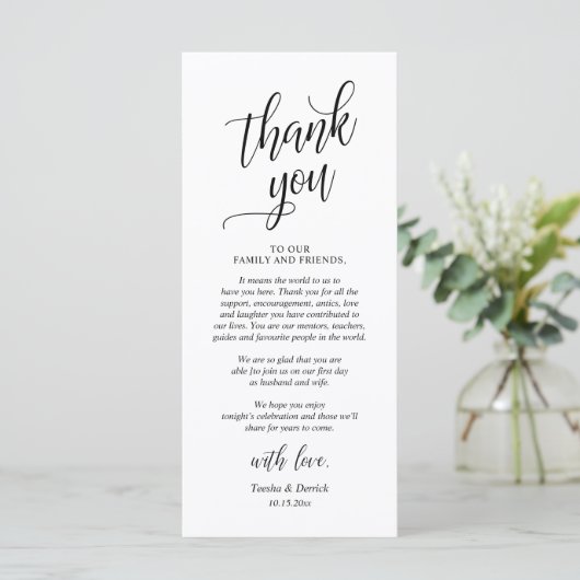 Modern Classy Wedding Dinner Thank You Card プログラム (スタンド正面)