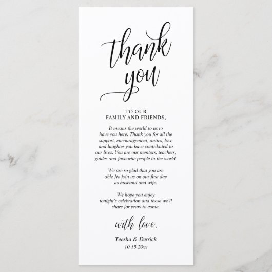 Modern Classy Wedding Dinner Thank You Card プログラム (正面)