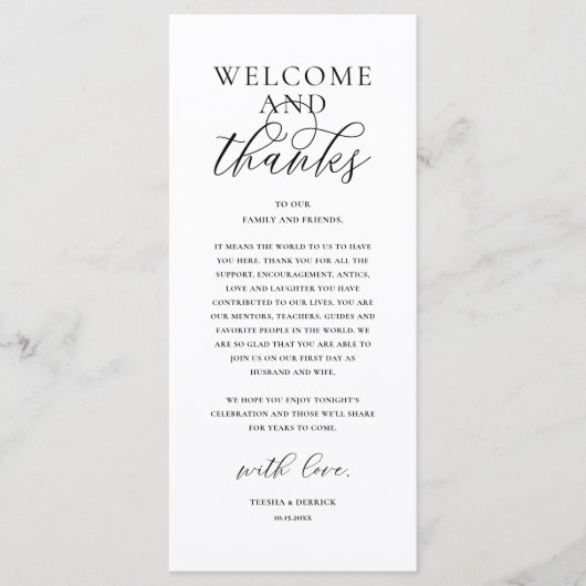 Modern Classy Wedding Reception Thank You Card プログラム (正面)