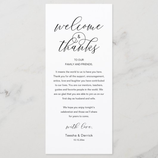 Modern Classy Wedding Reception Thank You Card プログラム (正面)