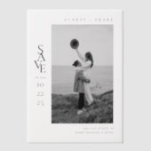 Modern Clean Black and White Photo Wedding ベラム紙招待状 (正面)