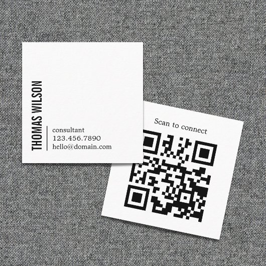 Modern Clean Bold Black White Consultant QR code スクエア名刺