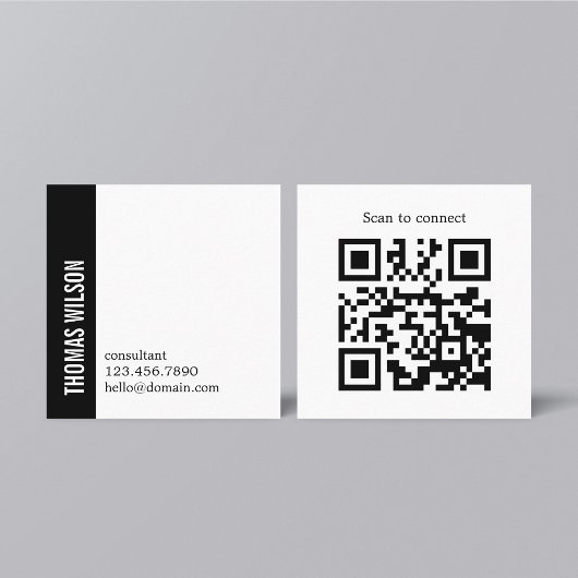 Modern Clean Bold Black White Consultant QR code スクエア名刺
