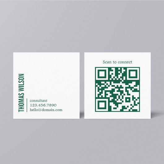 Modern Clean Bold Green White Consultant QR code スクエア名刺