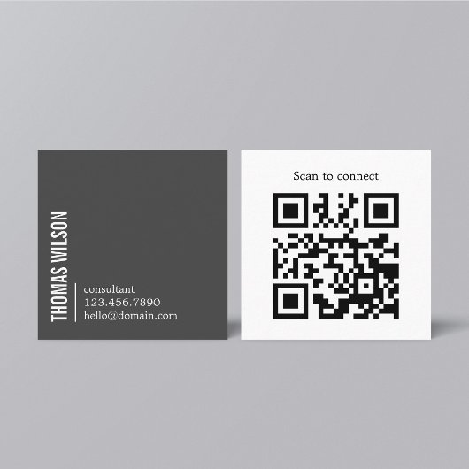 Modern Clean Bold Grey White Consultant QR code スクエア名刺