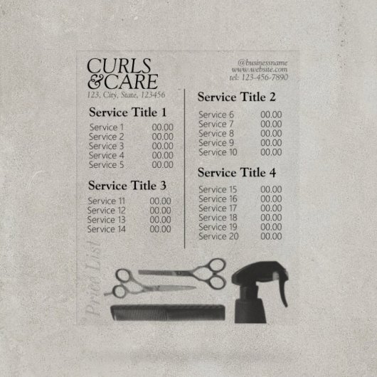 Modern Clean Hair Salon Service Menu/Pricing List  アクリルサイン