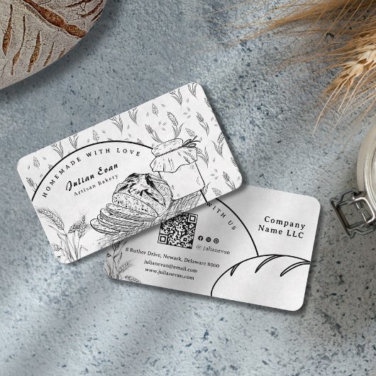 Modern Clean Hand Sketch Sourdough Homemade Bread 名刺