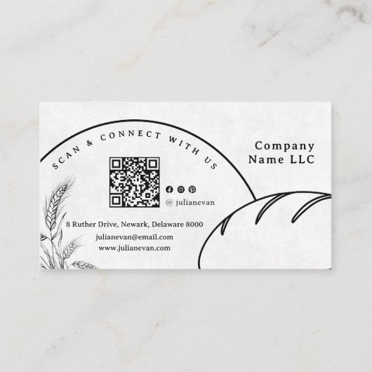 Modern Clean Hand Sketch Sourdough Homemade Bread 名刺 (裏面)