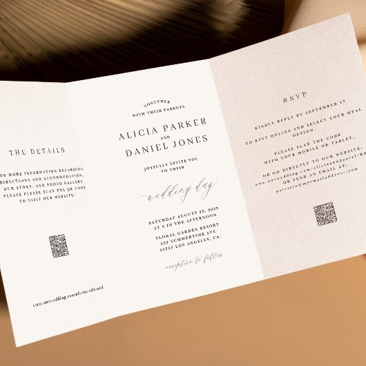 Modern clean minimal editorial photo QR wedding 三つ折り招待状