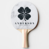 Modern Clean White Four Leaf Clover with Name 卓球ラケット (裏面)