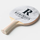 Modern Clean White Marble Family Name & Initial 卓球ラケット (正面アングル)