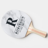 Modern Clean White Marble Family Name & Initial 卓球ラケット (横)