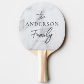 Modern Clean White Marble Hand Written Family Name 卓球ラケット (裏面)