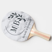 Modern Clean White Marble Leaf Wedding Monogram 卓球ラケット (横)