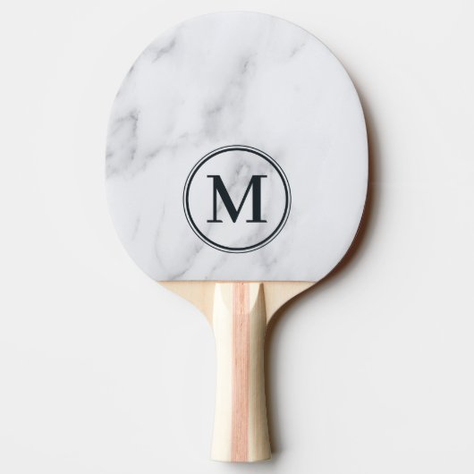 Modern Clean White Marble Monogram 卓球ラケット (裏面)