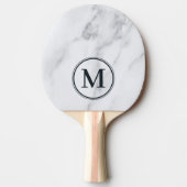 Modern Clean White Marble Monogram 卓球ラケット (正面)