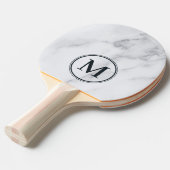 Modern Clean White Marble Monogram 卓球ラケット (正面アングル)