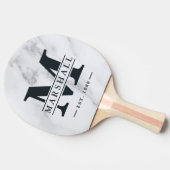 Modern Clean White Marble Monogram & Name Overlay 卓球ラケット (横)