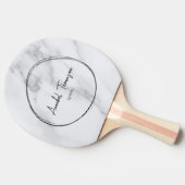 Modern Clean White Marble Name in Drawn Circle  卓球ラケット (横)