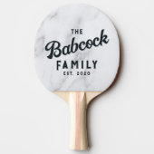 Modern Clean White Marble Stone Retro Family Name  卓球ラケット (裏面)