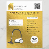 Modern Cleaning Cleaner Service Logo Gold QR Code チラシ (正面)