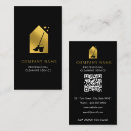 Modern Cleaning Cleaner Service Logo Gold QR Code 名刺