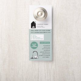 Modern Cleaning Cleaner Service Logo Green QR Code ドアノブサイン