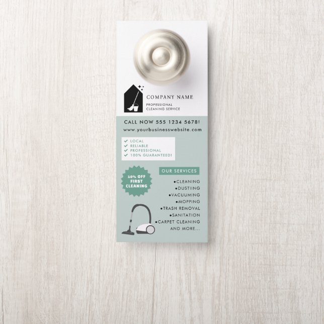 Modern Cleaning Cleaner Service Logo Green QR Code ドアノブサイン (ノブ)