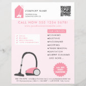 Modern Cleaning Cleaner Services Logo Pink QR Code チラシ (正面)