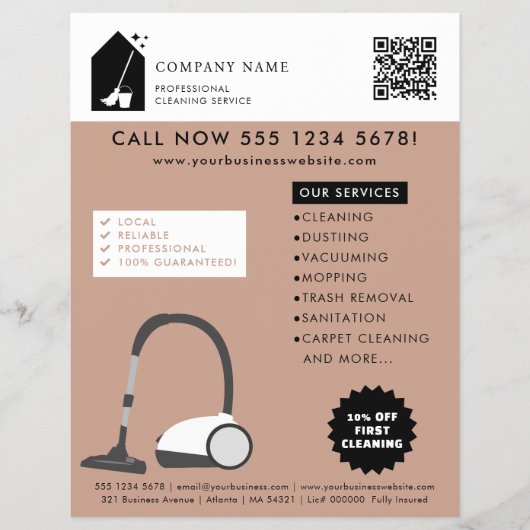 Modern Cleaning Cleaner Services Logo Terracotta チラシ (正面)