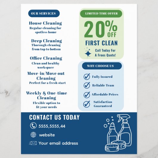 Modern Cleaning Service Flyer Template | Editable  チラシ (裏面)