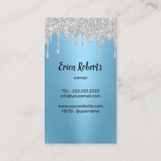 Modern Cleaning Service Silver Drips Maid Blue 名刺 (裏面)